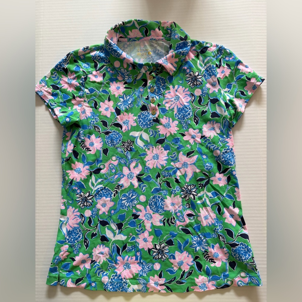 NWOT Lilly Pulitzer Luxletic Frida Scallop Polo Spearmint Golf Till You Drop